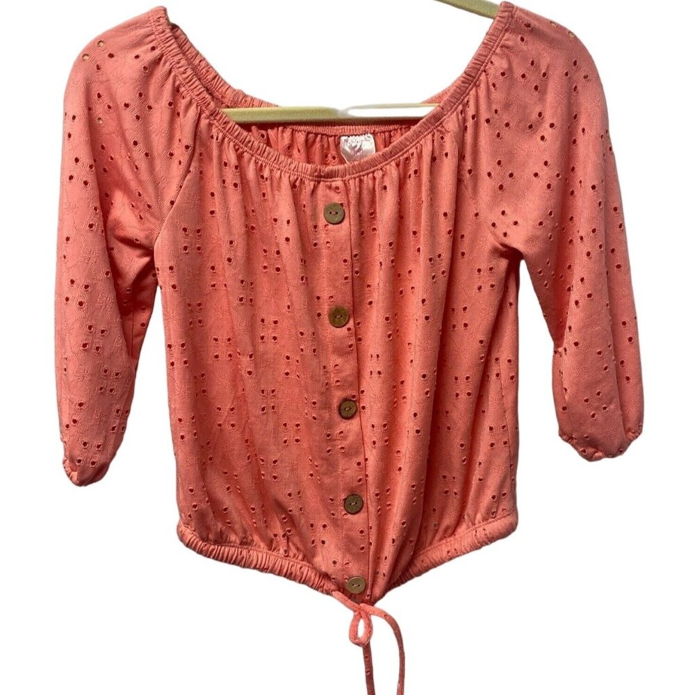 Y2K No Boundaries Off Shoulder Crop Top Women’s Blouse Sz 3-4 Coral Vtg Beach